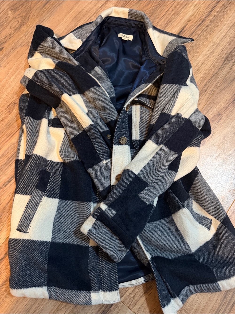 Style & Co. Navy and Cream Plaid Zip-Up Jacket